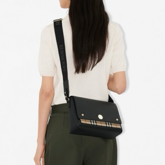 Burberry Archive Black Calf Leather & Check Note Adjustable Crossbody - Picture 16 of 16
